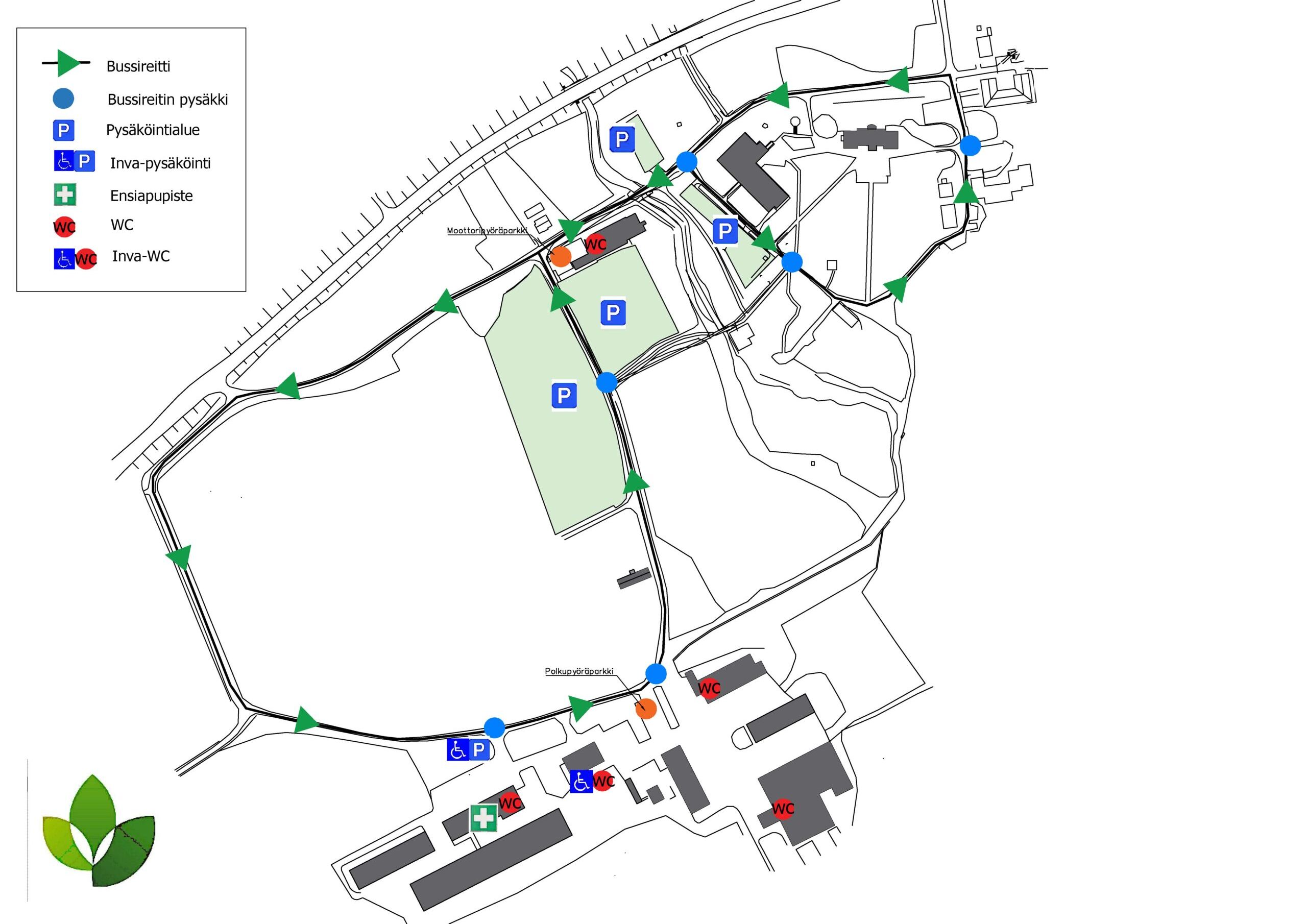 Tuorlan pysäköintialueiden karttapohja.